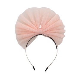 Motique Accessories Pleated Tulle Standing Bow Headband for Women and Girls - Light Pink