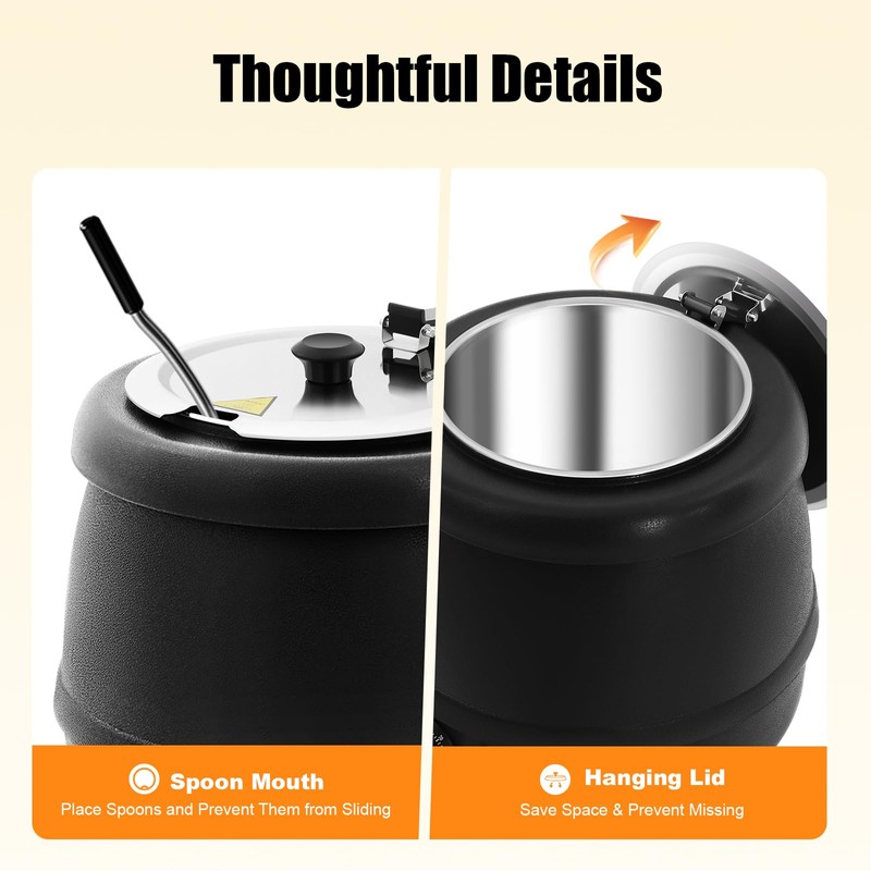 10L Stainless Steel Soup Pot with Adjustable Temperature, 400W Kitchen