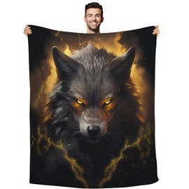 Huke Wolf Gifts Blanket, Black Gold Fire Lightning Wolf Throw Blankets,Wolf Gifts for Men Women Kids, Unique Wolf Gifts for Wolf Lovers, Wolf Gifts for Boys Girls, Cool Wolf Decor,60"X50"