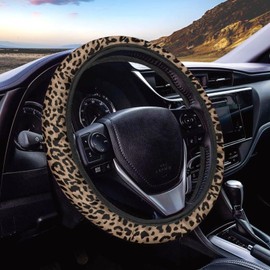 Bulopur Leopard Print Steering Wheel Cover Grip Anti-Slip Sweat Absorption Auto Steering Wheel Cover Universal for 15 Inch Wheels Car Interior Accessories