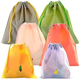 FORYNXHWIN 6 Pieces Drawstring Bags, Waterproof Bags Drawstring Wash Bags Travel Shoe Bags Swimming Bag PE Bags Travel Storage Bags with 3 Sizes 6 Patterns