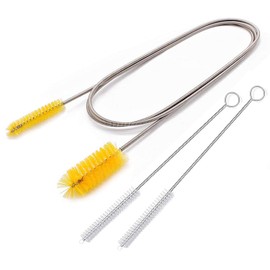 Cepillo de desagüe flexible, limpiador de nailon, manguera elástica de doble cara, 170,2 cm y 2 cepillos de limpieza de pajita de 20,8 cm
