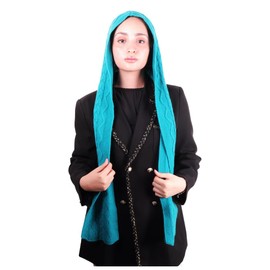 100% Merino Wool Mu Lan Hoodie Scarf | Versatile Cap Shawl | Instant Slip on | Practical Daily Head Cap (Turquoise)