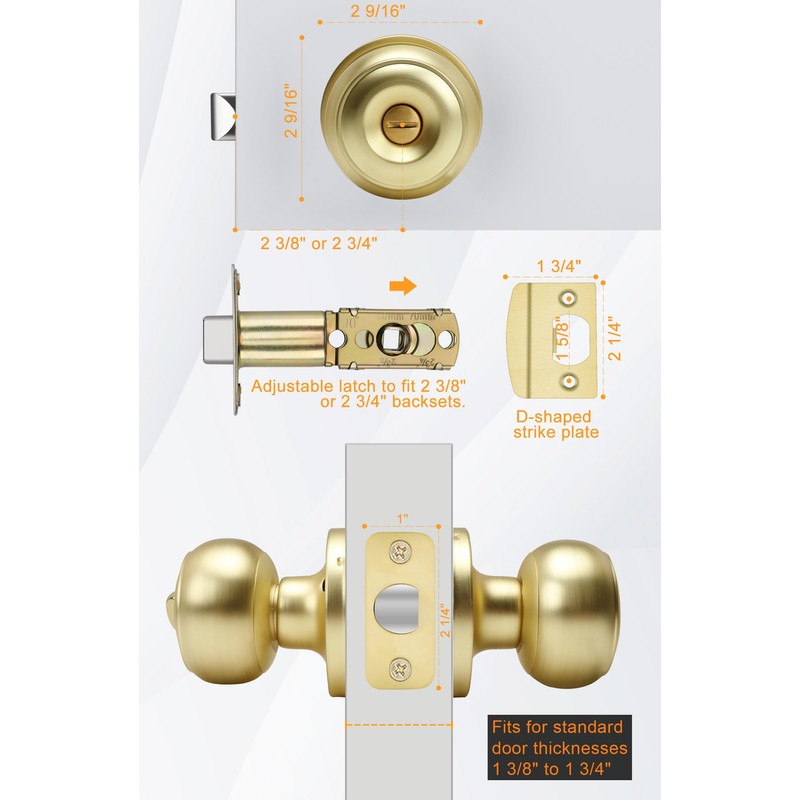 goldenwarm Gold Interior Door Knobs, Interior Door Knobs Bedroom, Brass