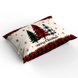 3 Piece Comforter Cover Set Queen, Merry Christmas Plaid Xmas Tree and Snowflakes Red Lattice Border Duvet Cover Set Soft Bedding Set for Kids Teens Children Adults (1 Duvet Cover and 2 Pillowcases)