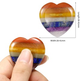 Nupuyai 7 Chakra Heart Thumb Worry Stone, Healing Crystal Pocket Palm Stone for Anxiety Stress Relief Reiki Therapy