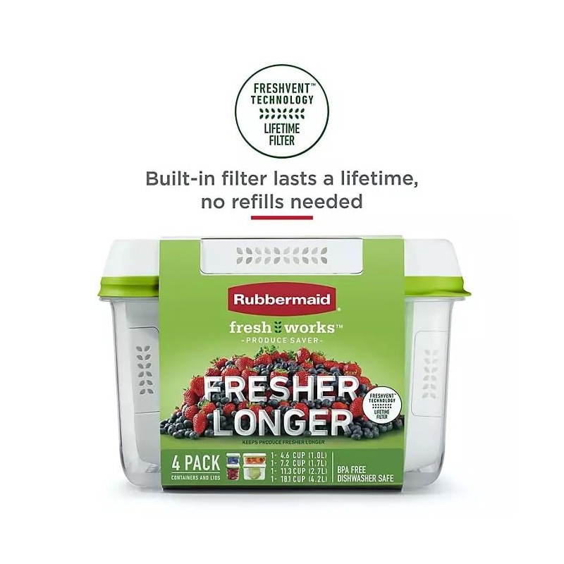 Rubbermaid FreshWorks Produce Saver, Medium and Large Storage Containers, With