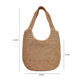 GVSAVY 1 Ladies Straw Bag, Summer Beach Bag, Handwoven Tote Bag, Retro Shoulder Bag, Large Capacity Shopping Bag, Good for work, beach trip, vacation (khaki)