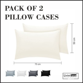 LivinEase Pillow Cases 2 Pack- Cotton Blend Pillowcases 50 x75 cm with 15cm Envelope Closure- Easy Care, Soft and Comfortable Cream Pillow Case (Cream, 2x Pillowcase)
