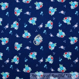 Riley Blake Designs BonEful Fabric FQ Flannel Cotton Quilt Navy Blue Red White FLOWER French Country