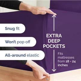 Extra Deep King Fitted Sheet - Hotel Luxury Single Fitted Sheet Only - King Sheet Easily Fits 18 inch to 24 inch Mattress - Soft Wrinkle Free, Breathable & Comfy Extra Deep Pockets Purple Fitted Sheet