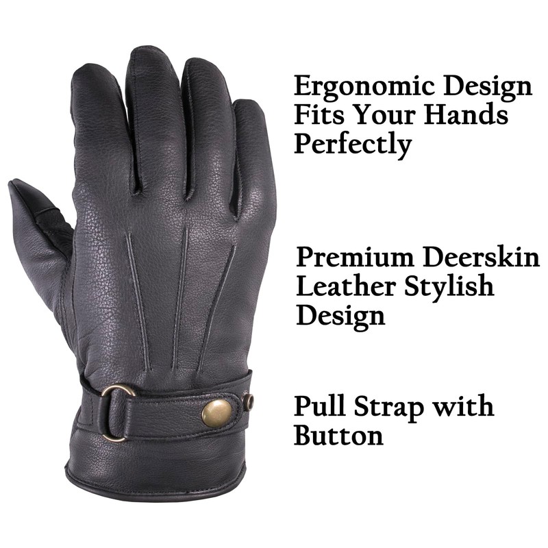 SKYDEER Premium Genuine Deerskin Leather Touch-Screen Winter Driving Gloves for