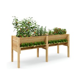 Hipicute 2 Tiers Wooden Raised Planter Box,72x23x30-Inch,Mobile Elevated Wood Planter, Depth 13.7 in,Storage Shelf, Protective Liner - Planter Raised Beds-Natural