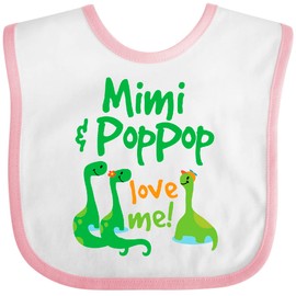 inktastic Mimi and PopPop Love Me Grandson Dinosaur Baby Bib White and Pink 41a82