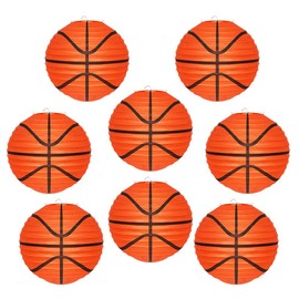 8 Pcs Basketball Paper Lanterns 8 Inch Basketball Shaped Sport Paper Lanterns Basketball Hanging Lanterns for Boys and Girls Basketball Theme Birthday Party Decorations for Classroom Ceiling, Orange