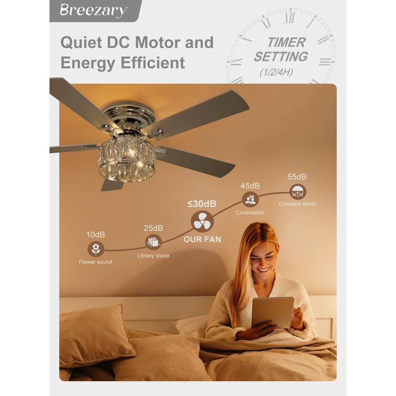 Breezary 52 inch Flush Mount Ceiling Fans with Lights Remote