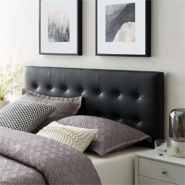 Hawthorne Collections Modern Vinyl Queen Panel Headboard in Black
