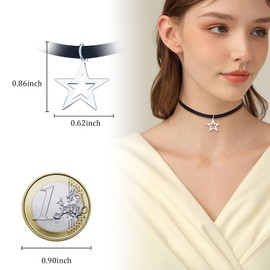 MICMIF 925 Sterling Silver Necklace Women's Choker Star Pendant with Black Collar Chain Adjustable Collar Necklaces for Women Teenager Girls, Sterling Silver Sterling silver Fabric, No Gemstone