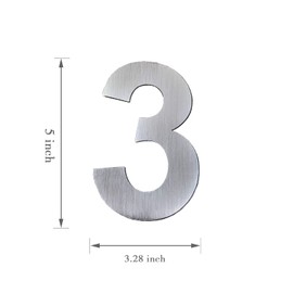 BetLight House Numbers-5 Inch High Self-adhesive Stainless Steel Modern Home Address Numbers or Mailbox Numbers/Door Numbers/Silver Number 3