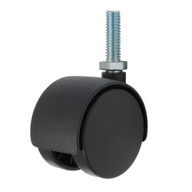 Twin Wheel Caster Solutions TWHN-50N-T10-BK 2" Diameter Nylon Wheel Hooded Non-Brake Caster, 5/16-18" Diameter x 1" Length Threaded Stem, 110 lb Capacity Range