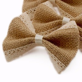 Summer-Ray 10pcs Handmade Burlap Bow with Lace