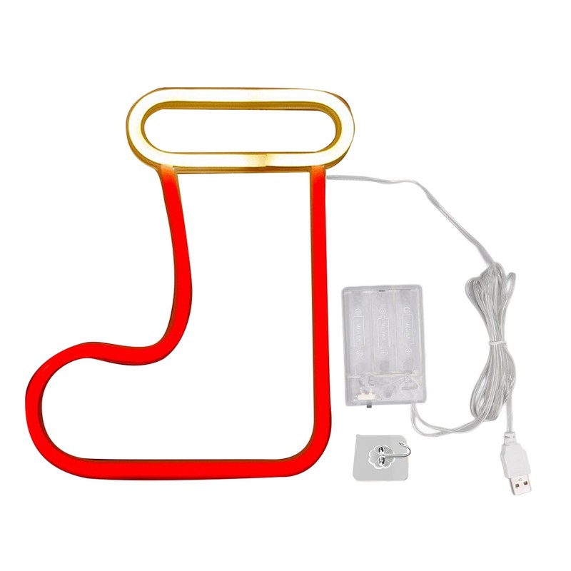 Christmas Neon Light LED Christmas Boot Neon Sign Light Battery