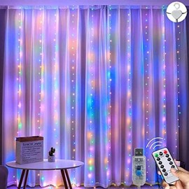Lezonic Curtain Fairy Lights, 3M×3M 300LED 8 Modes Remote Control Fairy Lights, Curtain Lights USB Plug in for Bedroom, Garden, Party, Wedding, Christmas Decoration (Multi-Coloured)