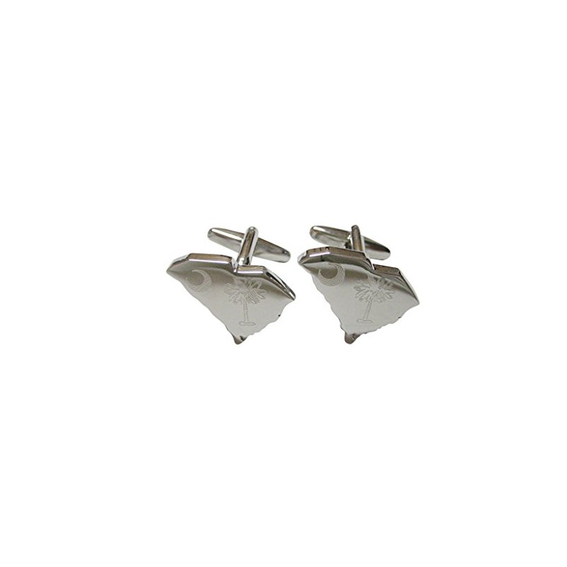 South Carolina State Map Shape and Flag Design Cufflinks