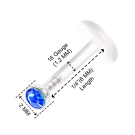 KJM Fashion Pack of 3 Transparent Bioflex Labret 1.2 mm 16 g Lip Earrings