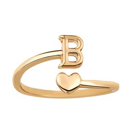 Mikovivi Heart Initial Stackable Rings, Adjustable Pinky Rings Cute Capital Letter Rings Heart Rings Non Tarnish Gold Rings Alphabet Gold Pinky Rings Jewerly Gift for Women (B)
