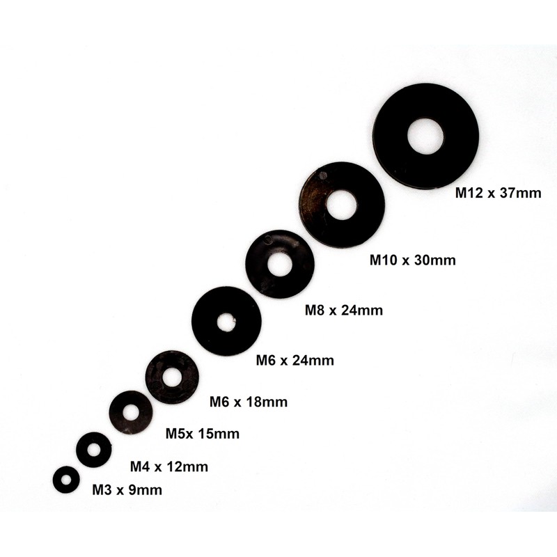 Black Nylon Penny Washers M5 x 15mm, 5.3mm Inner Diameter