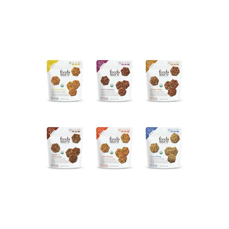 Foods Alive Sweet + Savory Organic Sprouted Crisps Bundle (6