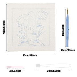 Allazone Punch Needle Kit Frame, Punch Needle Embroidery Kits, Square Punch Needle Fabric with Flower Pattern, Hoop, Yarns, Punch Needle (Beige and Pink)