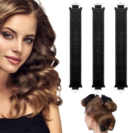 AIDUCHO Overnight Hair Rollers with Hooks, Pack of 3 Papilots Large Curls without Heat Made of Rubber, Heatless Curls Overnight Blowout (Black)