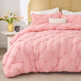 BEDELITE Pink King Size Comforter Set - 3 Pieces Boho Pintuck Bedding Comforter Sets, Lightweight Soft & Warm King Bedding Set with 2 Pillowcases for All Season