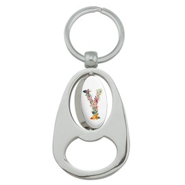 GRAPHICS & MORE Letter Y Floral Monogram Initial Keychain Chrome Metal Spinning Oval Bottle Opener