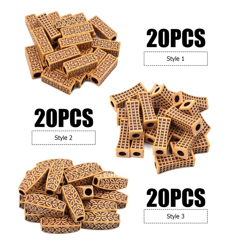 Hair Beads for Dreadlocks, 60pcs Imitation Wooden Hair Beads Braids