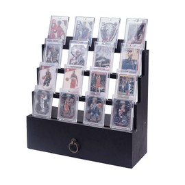WodGod 4-Tier Trading Card Display Case with Dedicated Flocking Drawers,Wooden Card Storage Case, Built-in Card Holders & Dividers for Organized Collection and Display