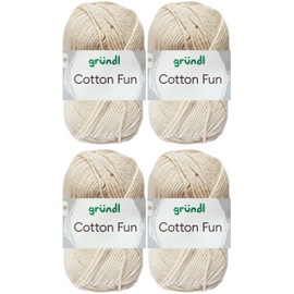4 x 50 g Gründl Cotton Fun Crochet Yarn 100% Cotton with Instructions for Shopping Net (02 Cream)