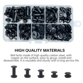 KUKUJIWA 100 Set Chicago Screws,M5* 4/6/8/10/15mm Rivets for Leather, Chicago Binding Screws Chicago Screw Posts,Nail Rivet Chicago Button,Metal Rivet for Belt Book DIY Collar Luggage (Black)