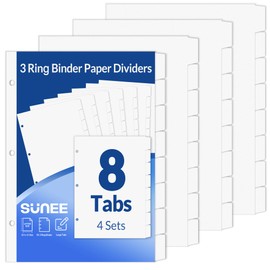 SUNEE Binder Dividers with Tabs for 3 Ring Binder, 8.5 x 11 Paper White Binder Dividers Blank with 8 Tabs, 4 Sets Page Dividers for School, Office and Home, 32 Dividers
