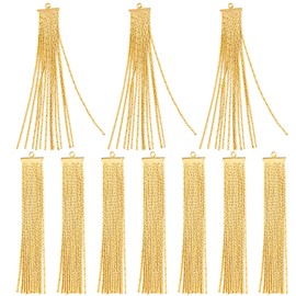 Framendino, 10 Pack Brass Tassel Earring Charms Metal Chain Dangle Pendants Findings Drop for Jewelry Making(Gold)