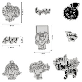 ALIBBON Thanksgiving Turkey Clear Stamps for Card Making and Photo Album Decorations, Leaves Pumpkin Clear Stamps, Greeting Words Transparent Silicone Rubber Stamps for Crafts and DIY Scrapbooking