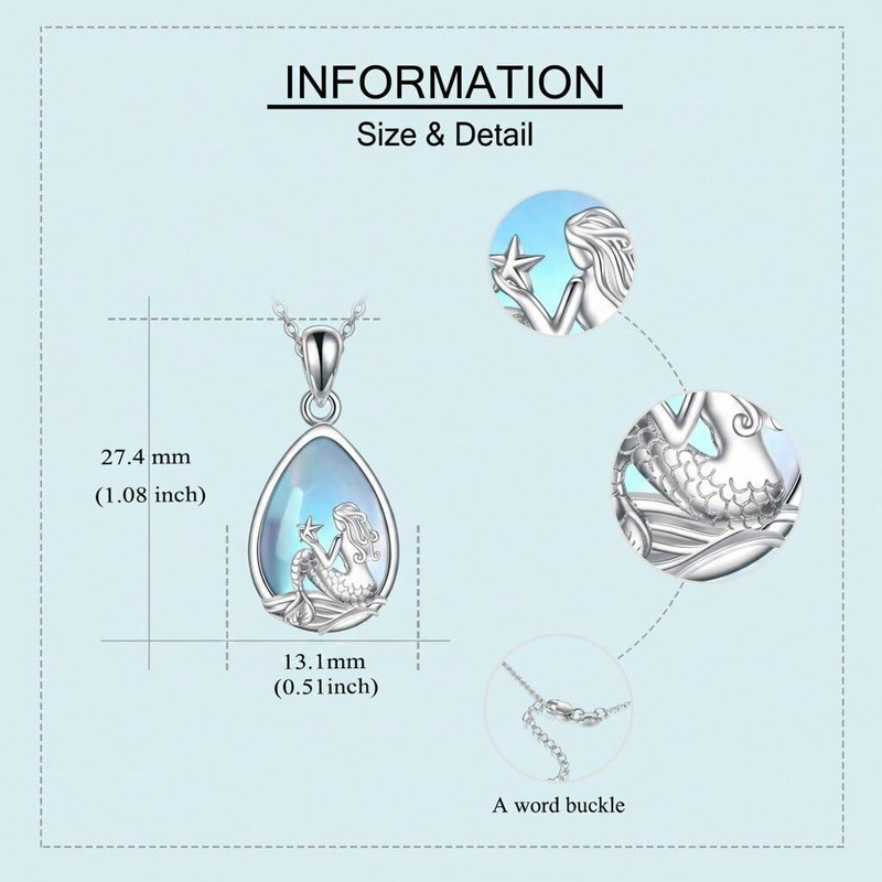 Mermaid Necklace Teardrop Moonstone Ocean Jewelry for Women Female Gift