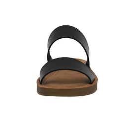 CUSHIONAIRE Women's Imelda 2 band slide sandal +Memory Foam, BLACK 8.5