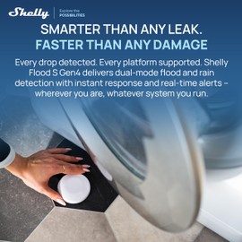 Shelly Flood S Gen4 - Rilevatore Smart Wi-Fi Bluetooth Zigbee Matter Allagamento, IP67, Piastre Sensore Acciaio Inox, Rilevamento Perdite e Pioggia, 3 Modalità Allarme, Buzzer, Home Assistant Alexa