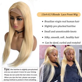18 Inch Blonde Lace Front Wigs Human Hair Pre Plucked 13x4 Lace Frontal Wigs Human Hair 613 150% Density Thick Straight Long 613 Blonde Wigs for Black/White Women