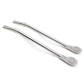 Stainless Steel Spoon Straws, 4Pcs 6.9" Reusable Metal Long Handle Straw Spoon with Filter Drinking Straws for Milkshake Drinks Cocktail, Silver (2 Straws 2 Cleaning Brushes)