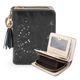 KITEVIUN Small Wallet for Women RFID Blocking Slim Bifold Wallet Butterfly Design Credit Card Holder Womens Wallet with Zipper Coin Purse-Black