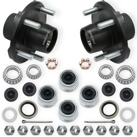 2 Sets 3500Lbs Trailer Hub Kit 5 Bolt 4.5" 5 Lug Trailer Axle Kit Fits 1-1/16" to 1-3/8" Trailer Tapered Spindle Boat Trailer Hubs Trailer Wheel Hub Kit with Dust Cap and Rubber Plug
